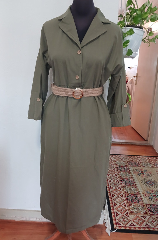 کقتان دو دکمه با کمربند کنفی