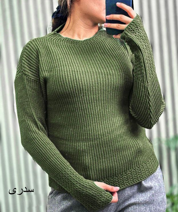 بلوز بافت زنانه آستین فینگردار نخ ترک