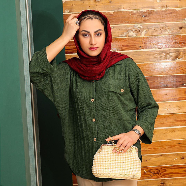 تونیک مانتویی پاییزه جلودگمه دار پارچه مراکشی