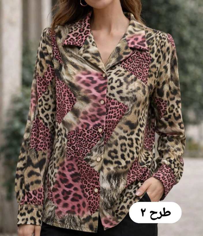 شومیز زنانه طرحدار یقه انگلیسی جلودگمه دار