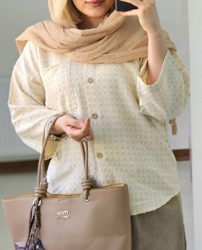 شومیز زنانه حصیری پشت پیله تک جیب دگمه دار