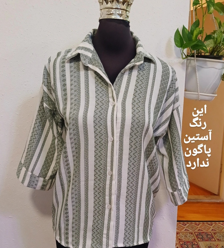 تونیک مانتو زنانه یقه مردانه جلودگمه آستین پاگون دار