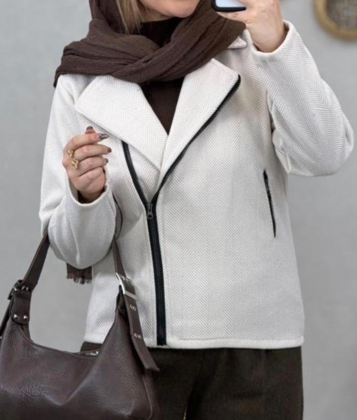 کت زنانه یقه فانتزی فوتر جناقی جلوزیپ