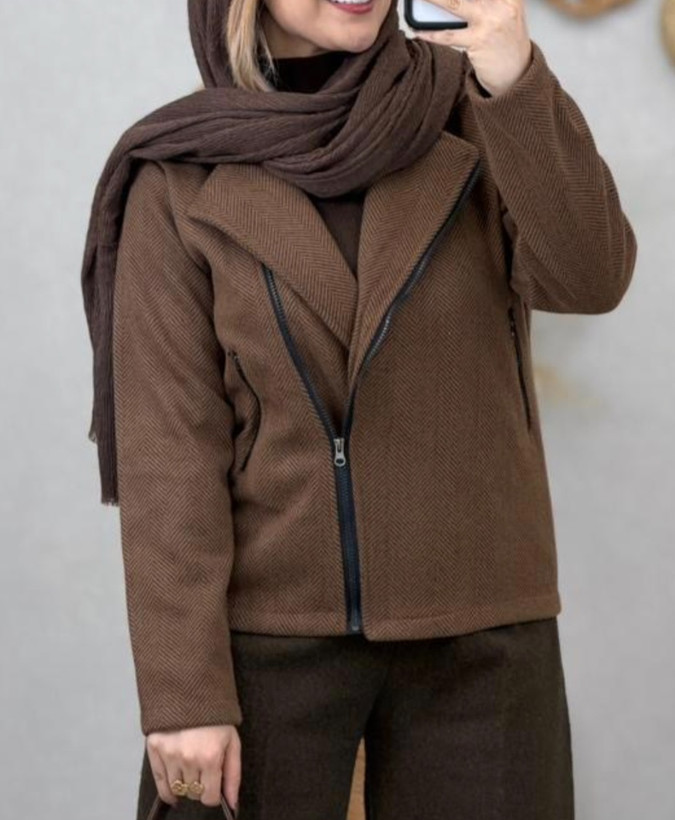 کت زنانه یقه فانتزی فوتر جناقی جلوزیپ