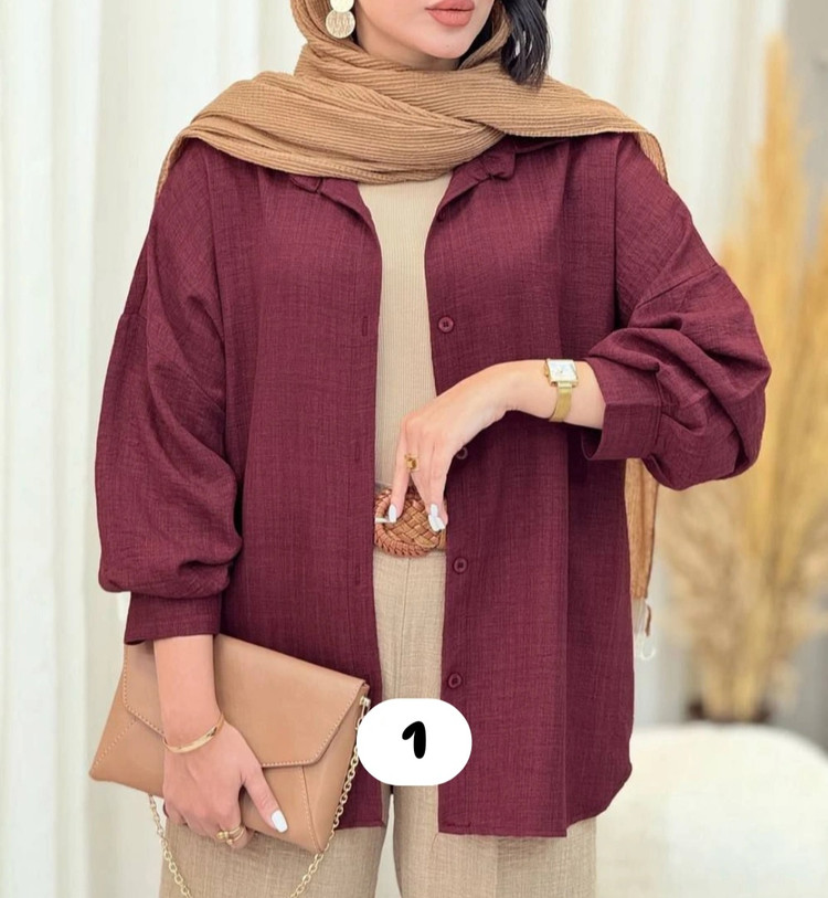 شومیز زنانه یقه مردونه جلودگمه آستین پیله دار