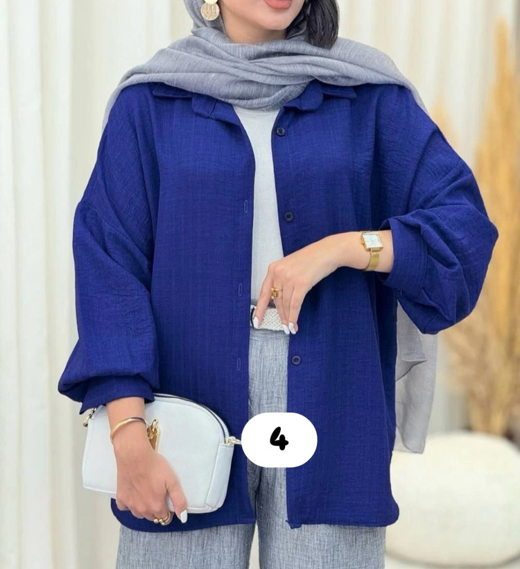 شومیز زنانه یقه مردونه جلودگمه آستین پیله دار