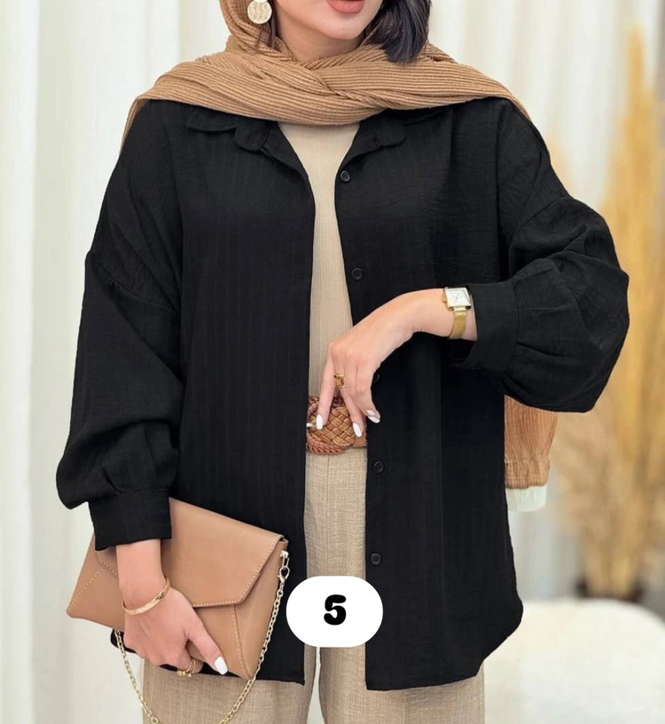 شومیز زنانه یقه مردونه جلودگمه آستین پیله دار