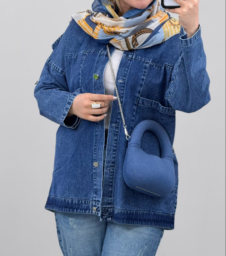 کت زنانه جین اصلی یقه مردونه جلودگمه دار با دوجیب کاربردی