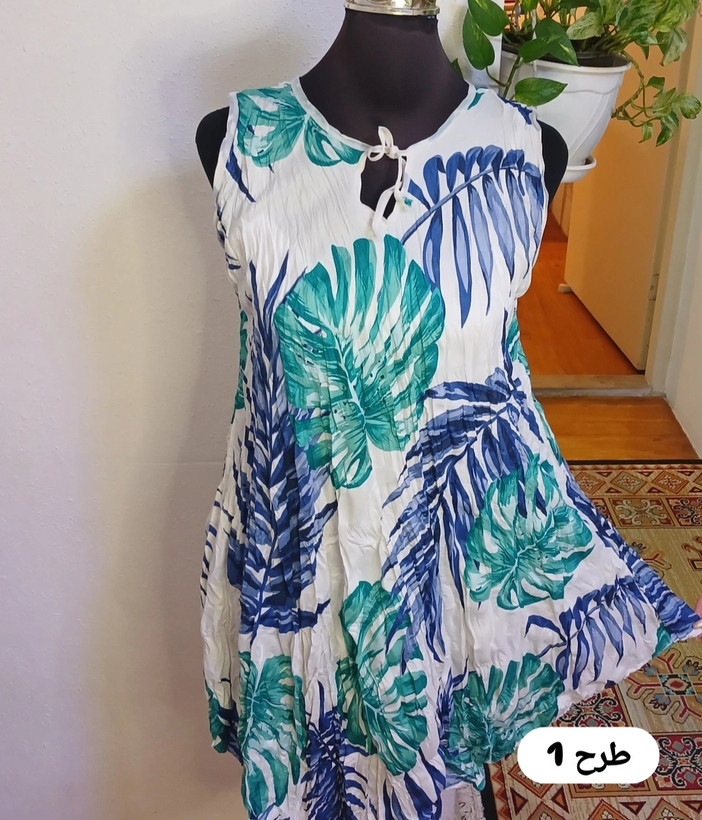 سارافون زنانه حلقه ای نخی چروک طرحدار فول کلوش