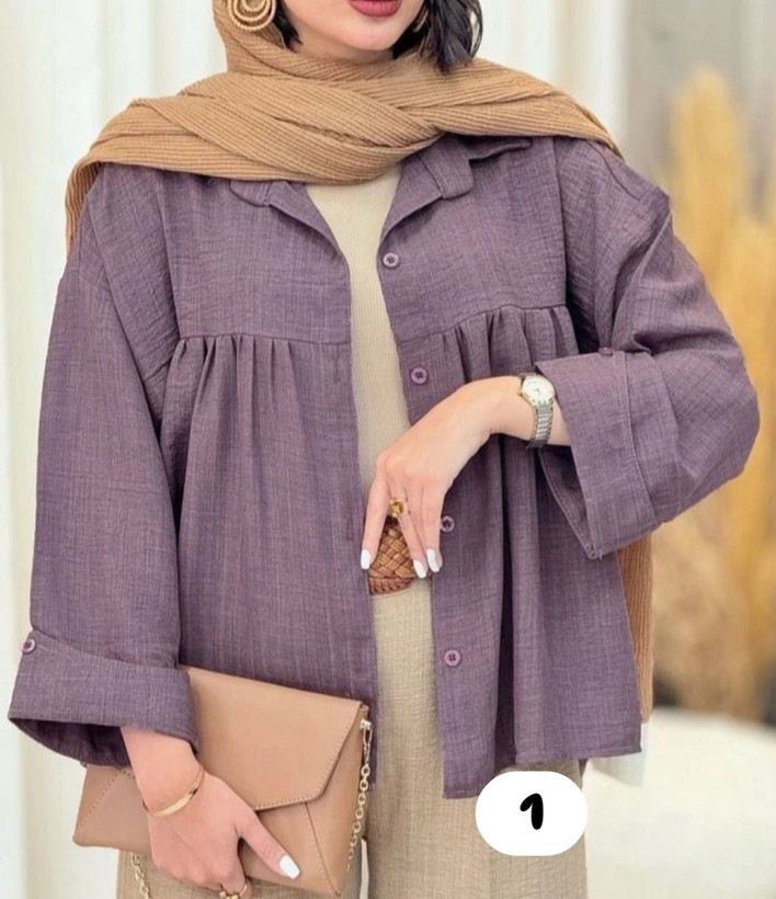 شومیز زنانه یقه مردونه جلودگمه عروسکی روی سینه چیندار