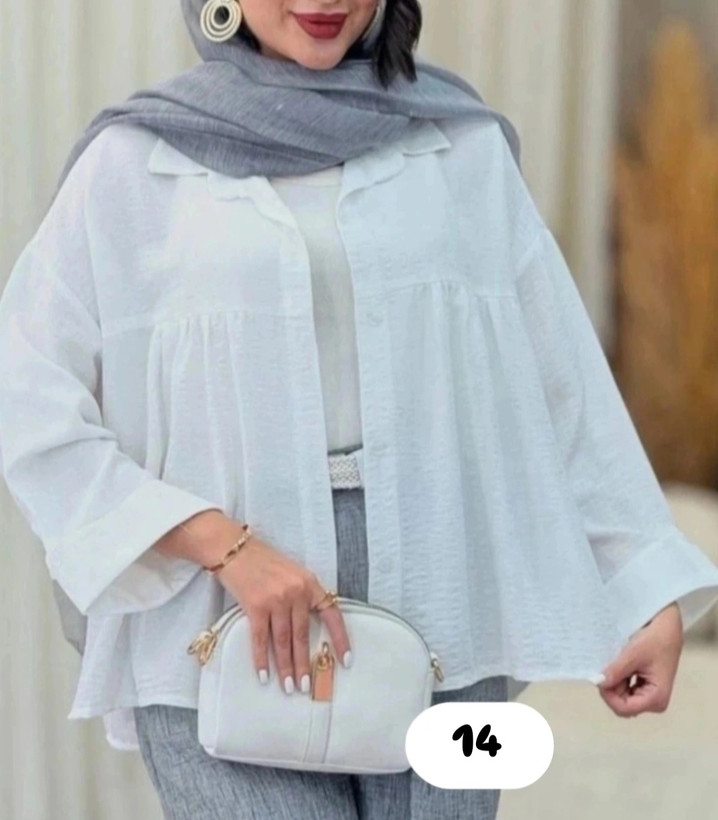 شومیز زنانه یقه مردونه جلودگمه عروسکی روی سینه چیندار