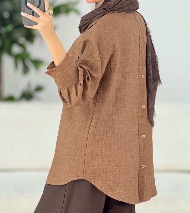 شومیز زنانه یقه مردونه جلودگمه دوجیب پشت دگمه نما آستین پیله دار