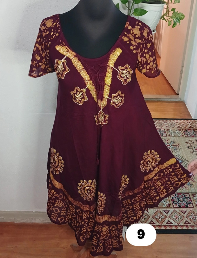 پیراهن ساحلی (سارافون) آستین سرخودنخی وارداتی گلدوزی شده فول کلوش