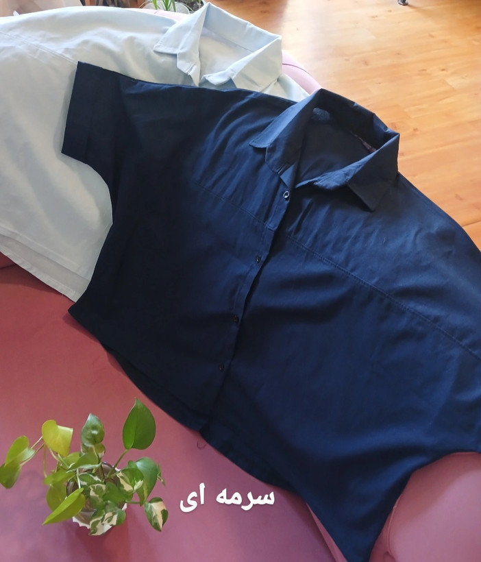 شومیزباکسی زنانه آستین کیمینو یقه مردونه جلودگمه لینن اسلپ