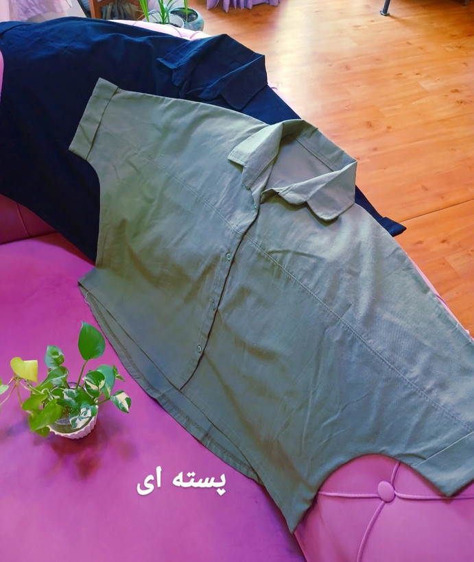 شومیزباکسی زنانه آستین کیمینو یقه مردونه جلودگمه لینن اسلپ