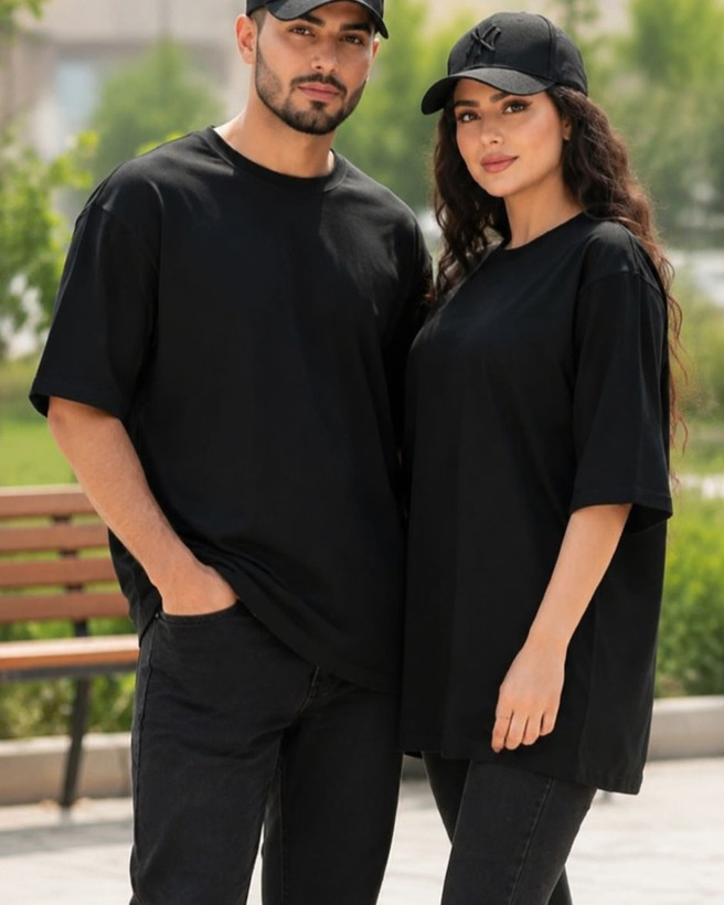 تیشرت باکسی مشکی سوپرپنبه ساده تکرنگ