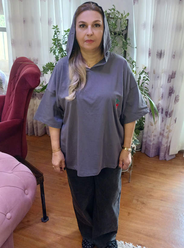 تیشرت باکسی کلاهدار پنبه سوپر