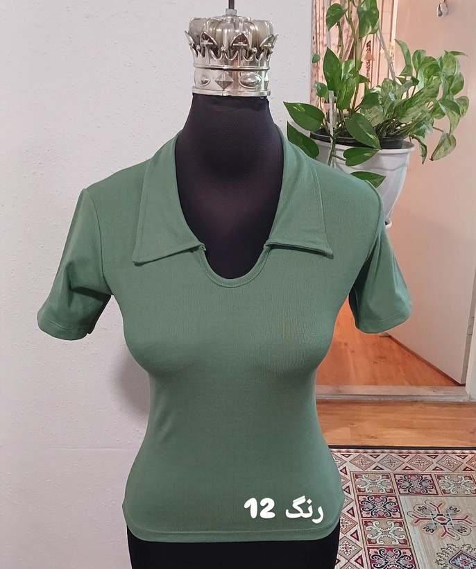 تیشرت یقه پولوشرتی کبریتی ریز با کشسانی