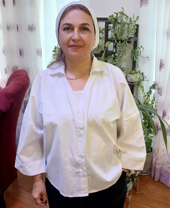 شومیزباکسی زنانه آستین کیمینو یقه مردونه و یقه هفت جلودگمه