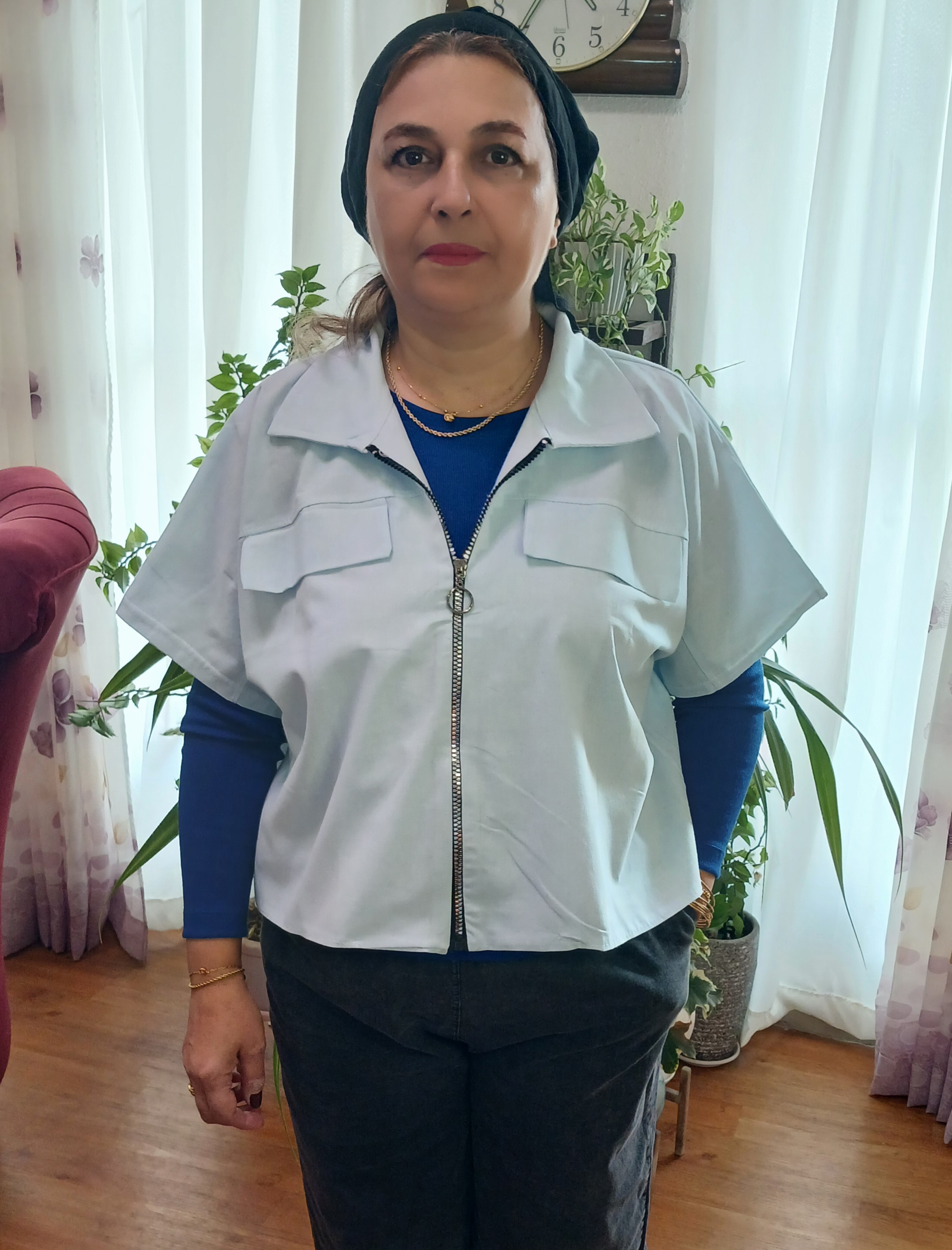 وست زنانه یقه مردونه جلوزیپ لینن