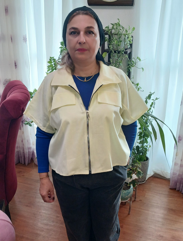 وست زنانه یقه مردونه جلوزیپ لینن