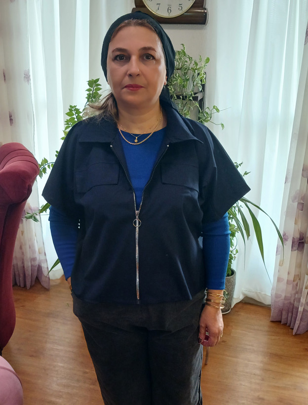 وست زنانه یقه مردونه جلوزیپ لینن