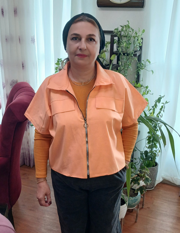 وست زنانه یقه مردونه جلوزیپ لینن