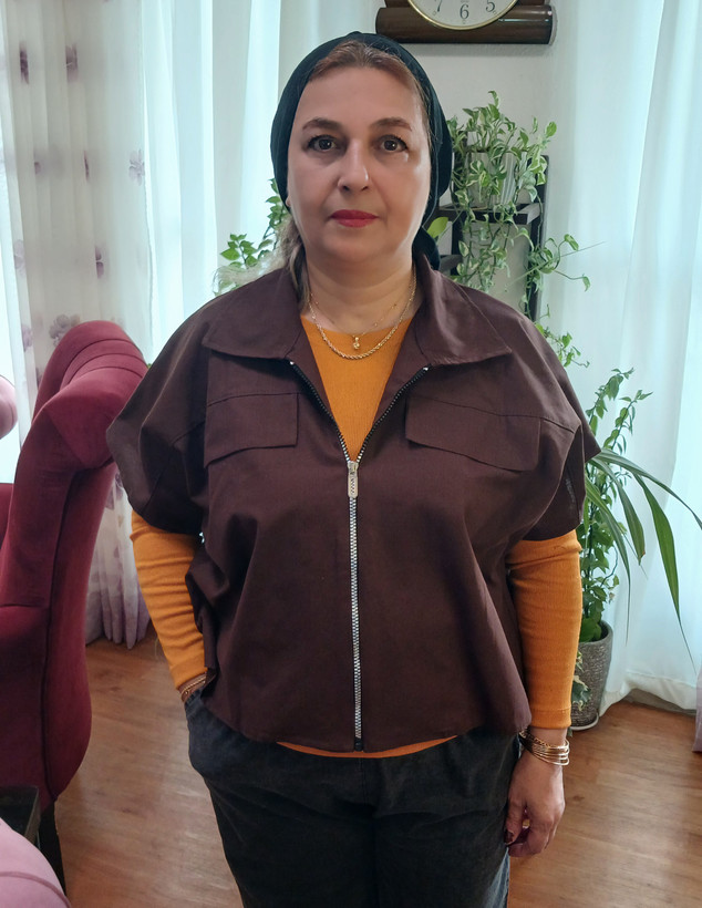 وست زنانه یقه مردونه جلوزیپ لینن
