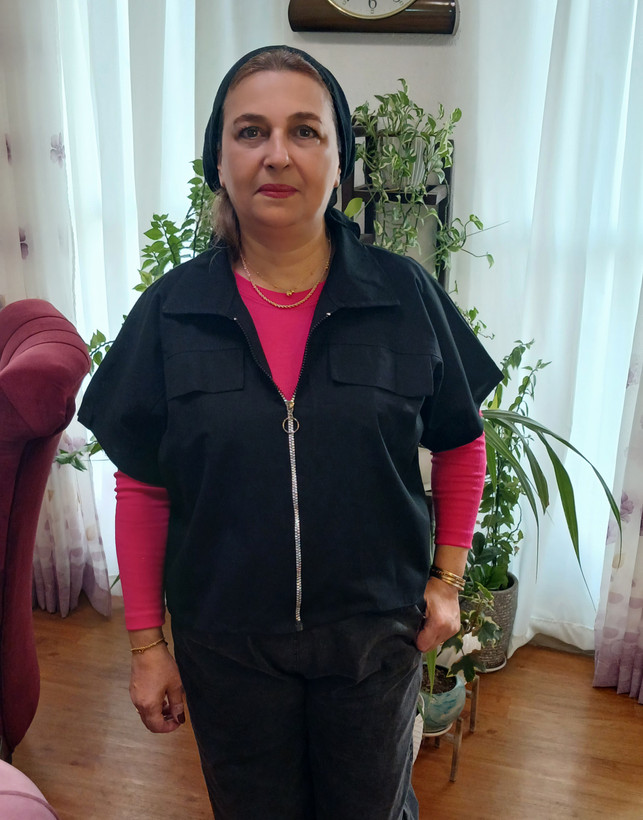 وست زنانه یقه مردونه جلوزیپ لینن