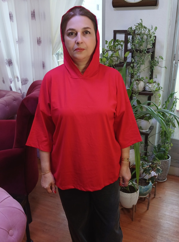 تیشرت باکسی کلاهدار پنبه سوپر