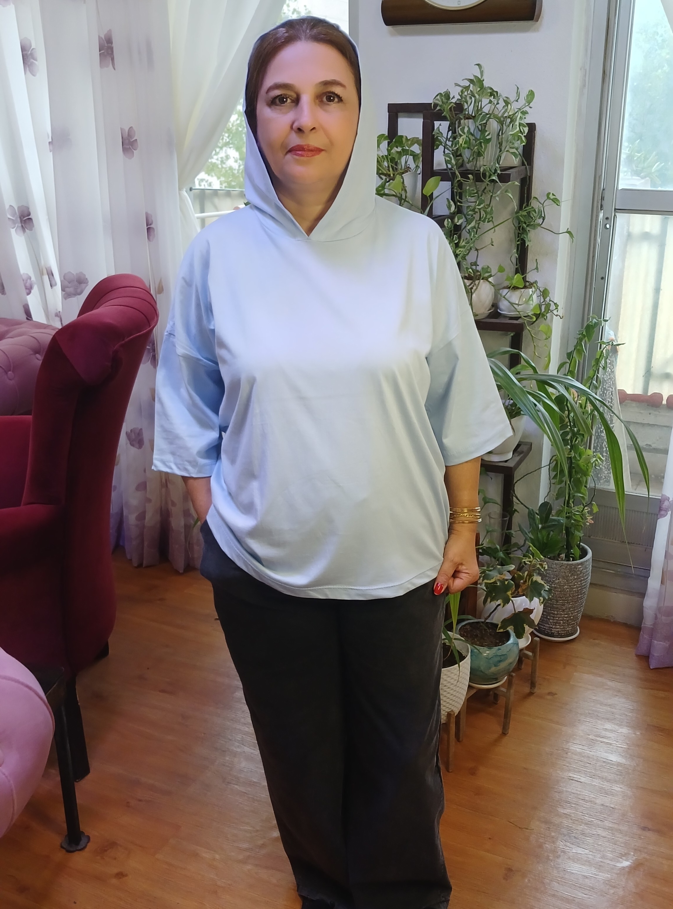 تیشرت باکسی کلاهدار پنبه سوپر