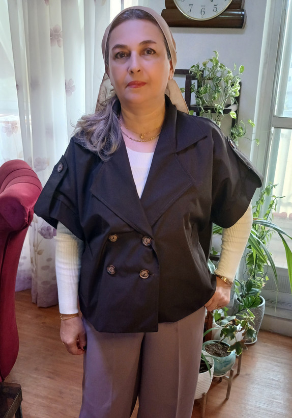 وست بارونی زنانه آستردارجلودگمه آستین پاگون دار