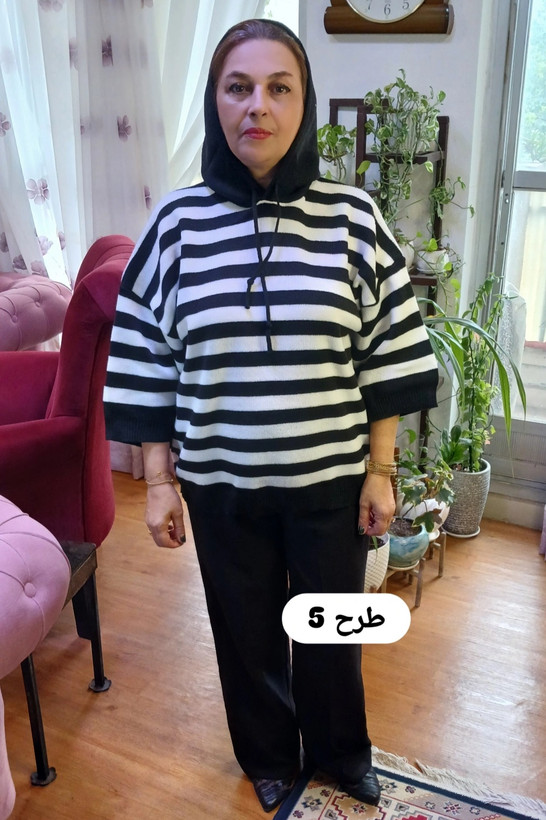 باکسی بافت راه راه کلاهدار زنانه